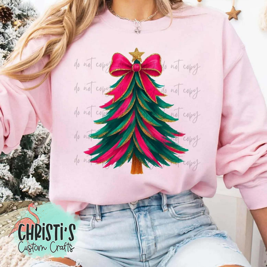 Green,Hot Pink,Gold Tree with Bow