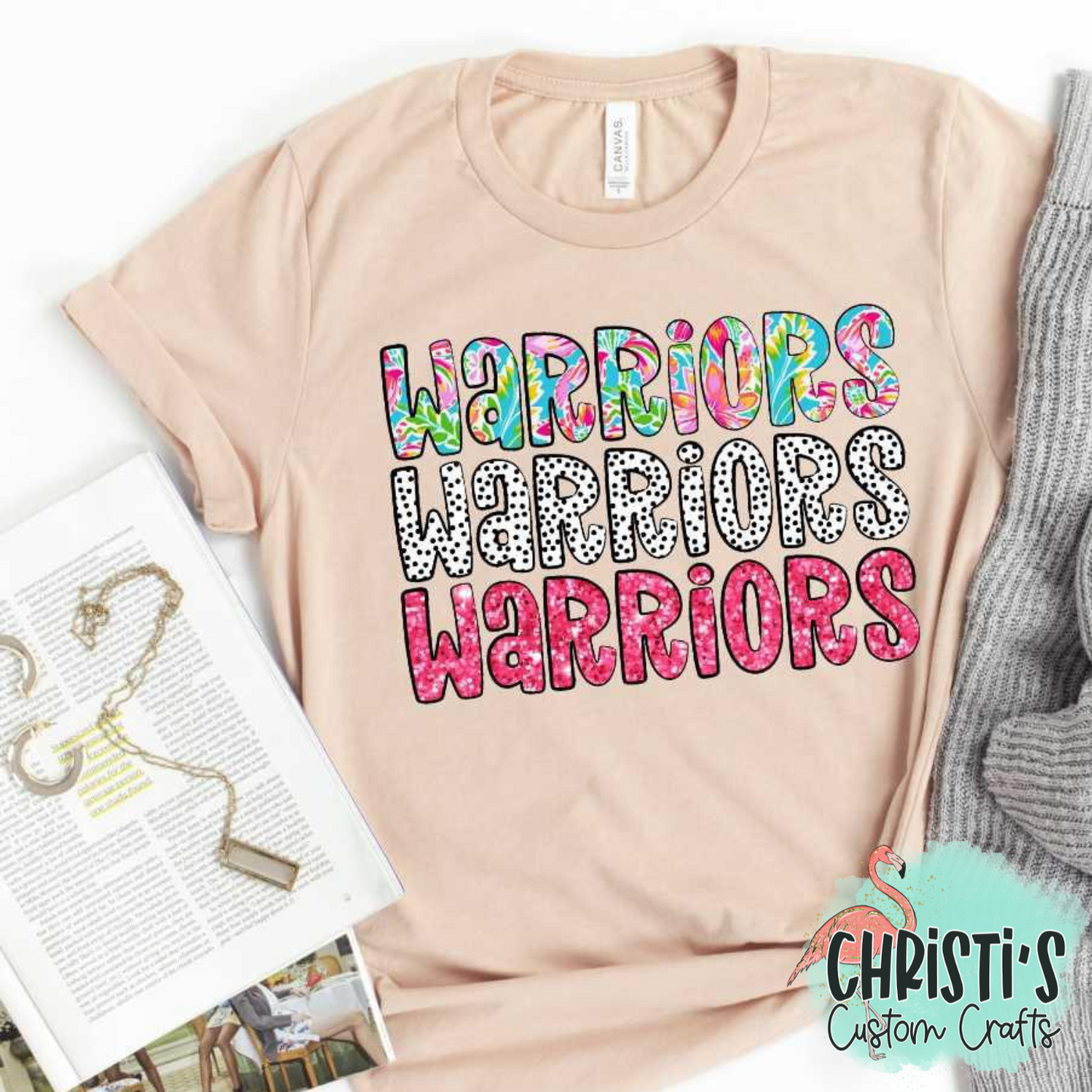 Triple Name Flower Dots Pink Glitter Mascot Names