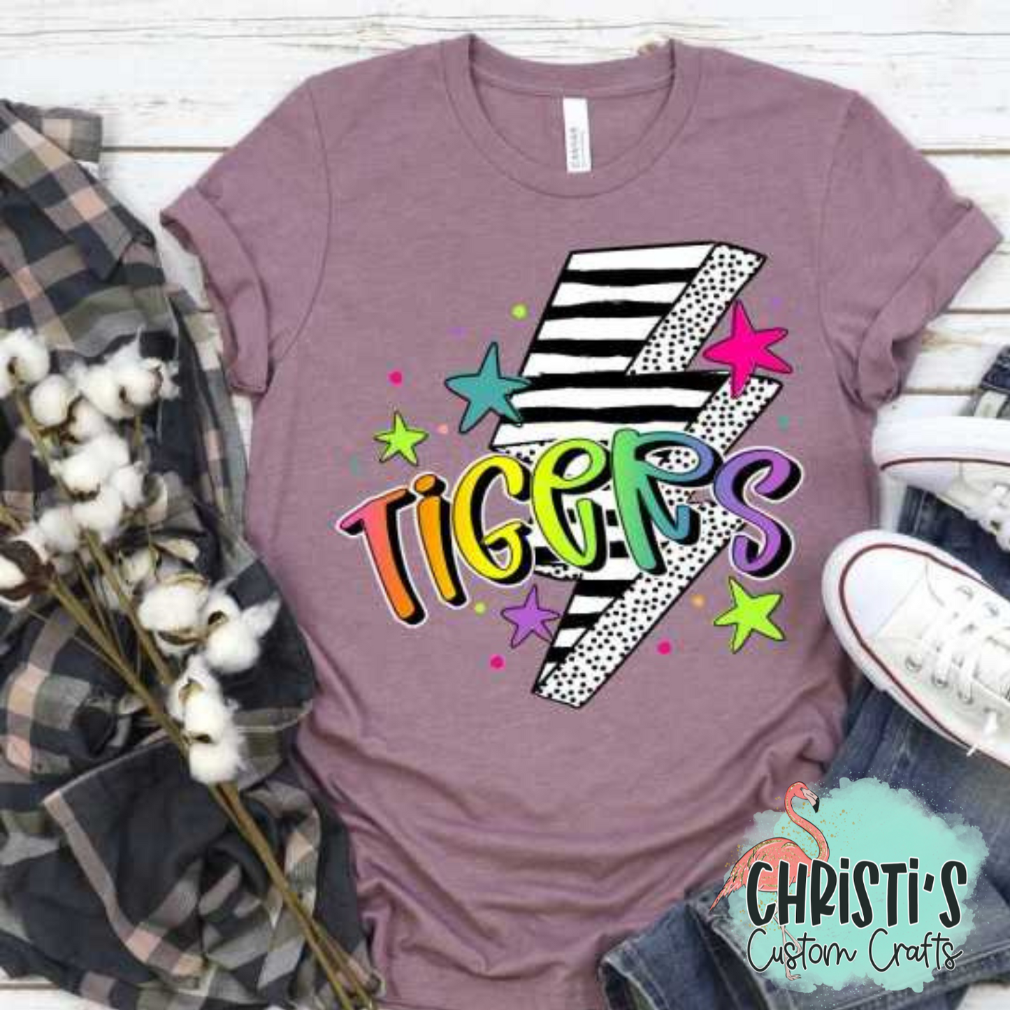 Striped Lightning Bolt Rainbow Mascot Words