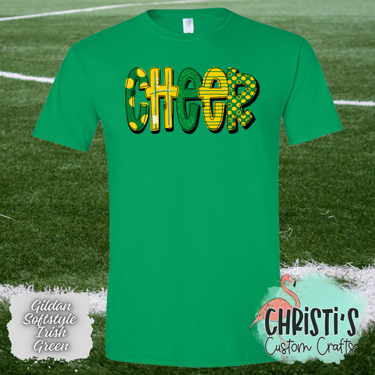 Cheer Green and Gold Doodle letters