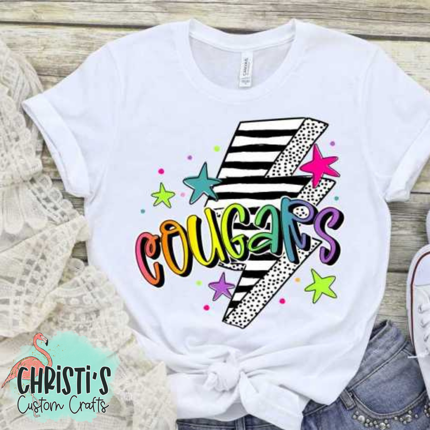 Striped Lightning Bolt Rainbow Mascot Words