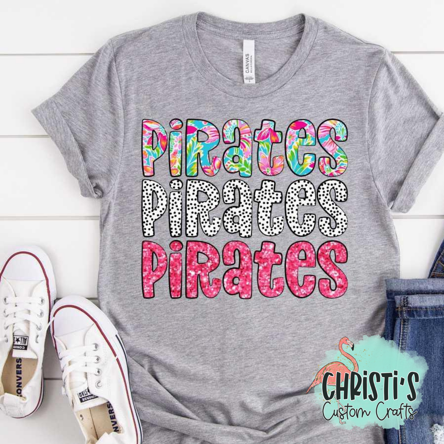 Triple Name Flower Dots Pink Glitter Mascot Names