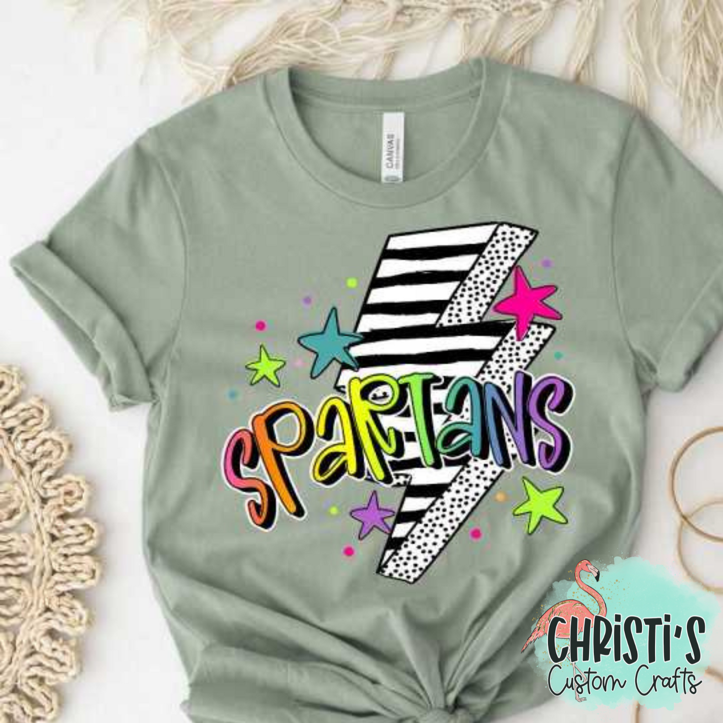 Striped Lightning Bolt Rainbow Mascot Words