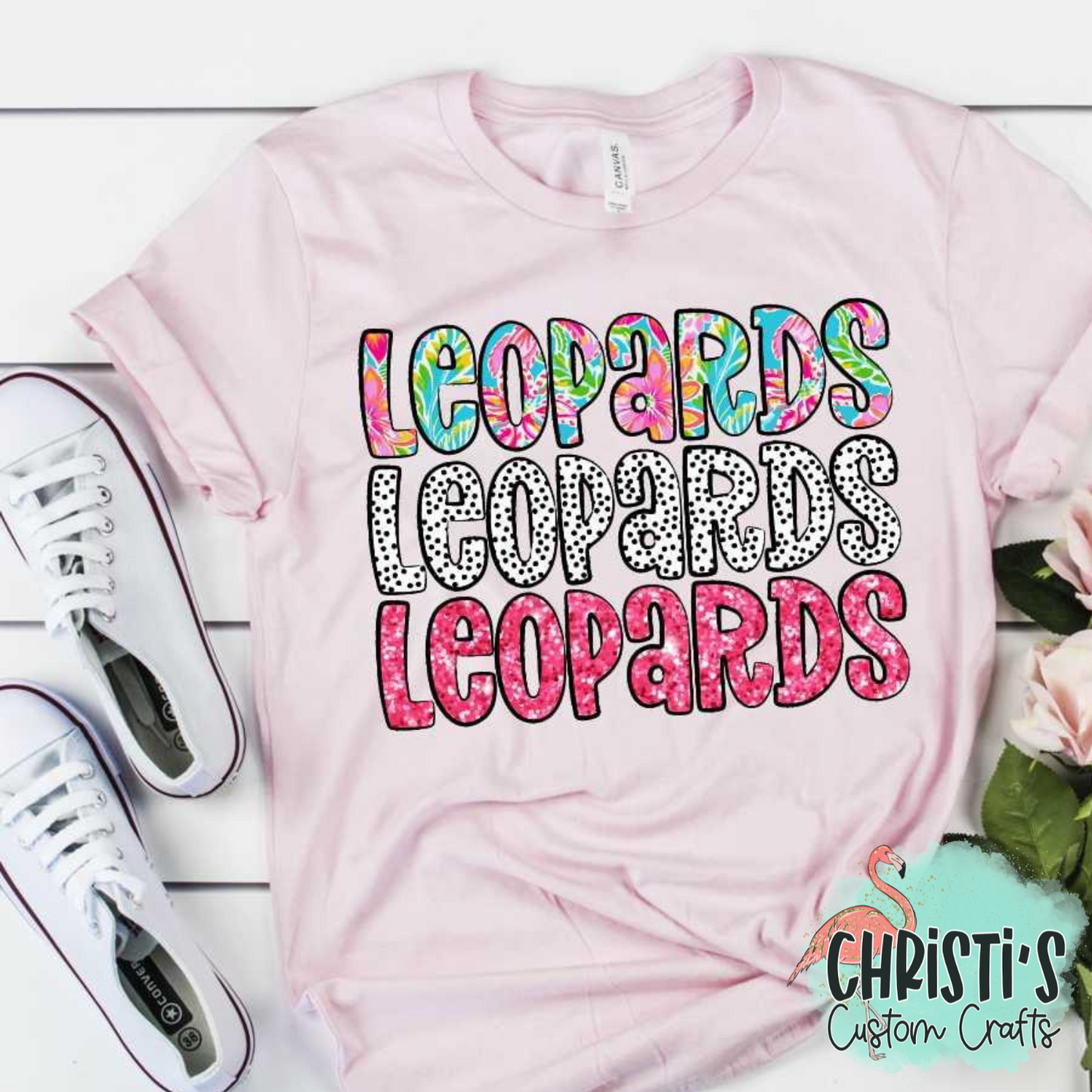 Triple Name Flower Dots Pink Glitter Mascot Names
