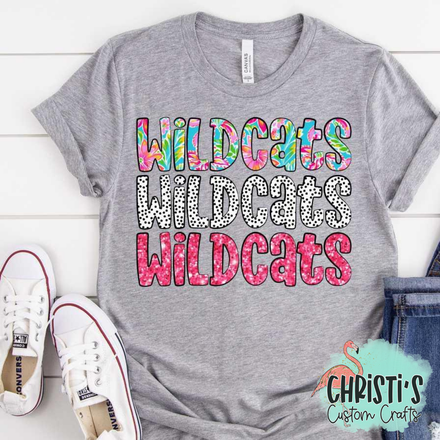 Triple Name Flower Dots Pink Glitter Mascot Names