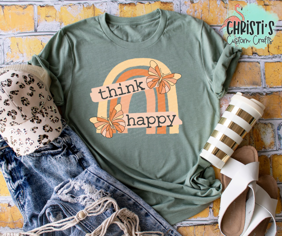 Think Happy Boho Rainbow with Butterflies