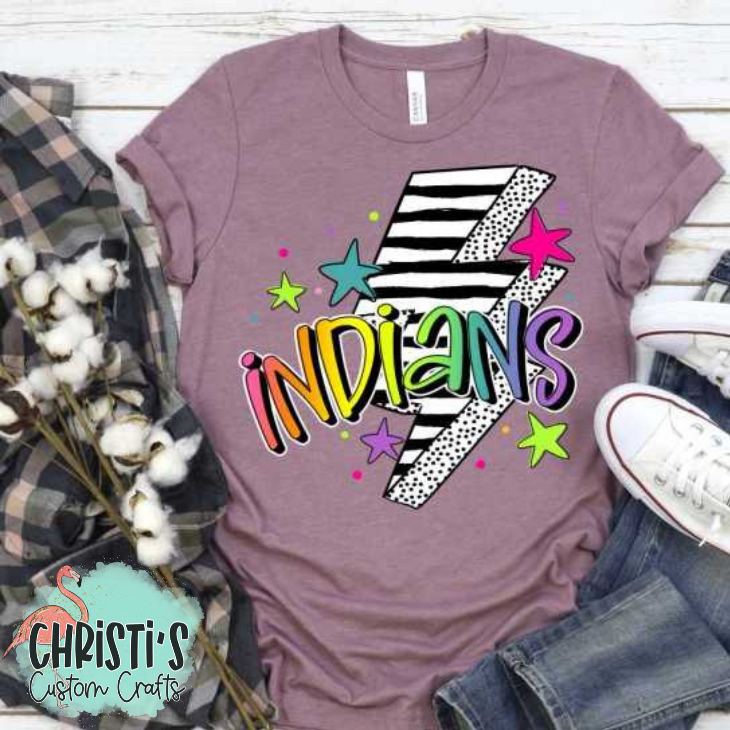Striped Lightning Bolt Rainbow Mascot Words