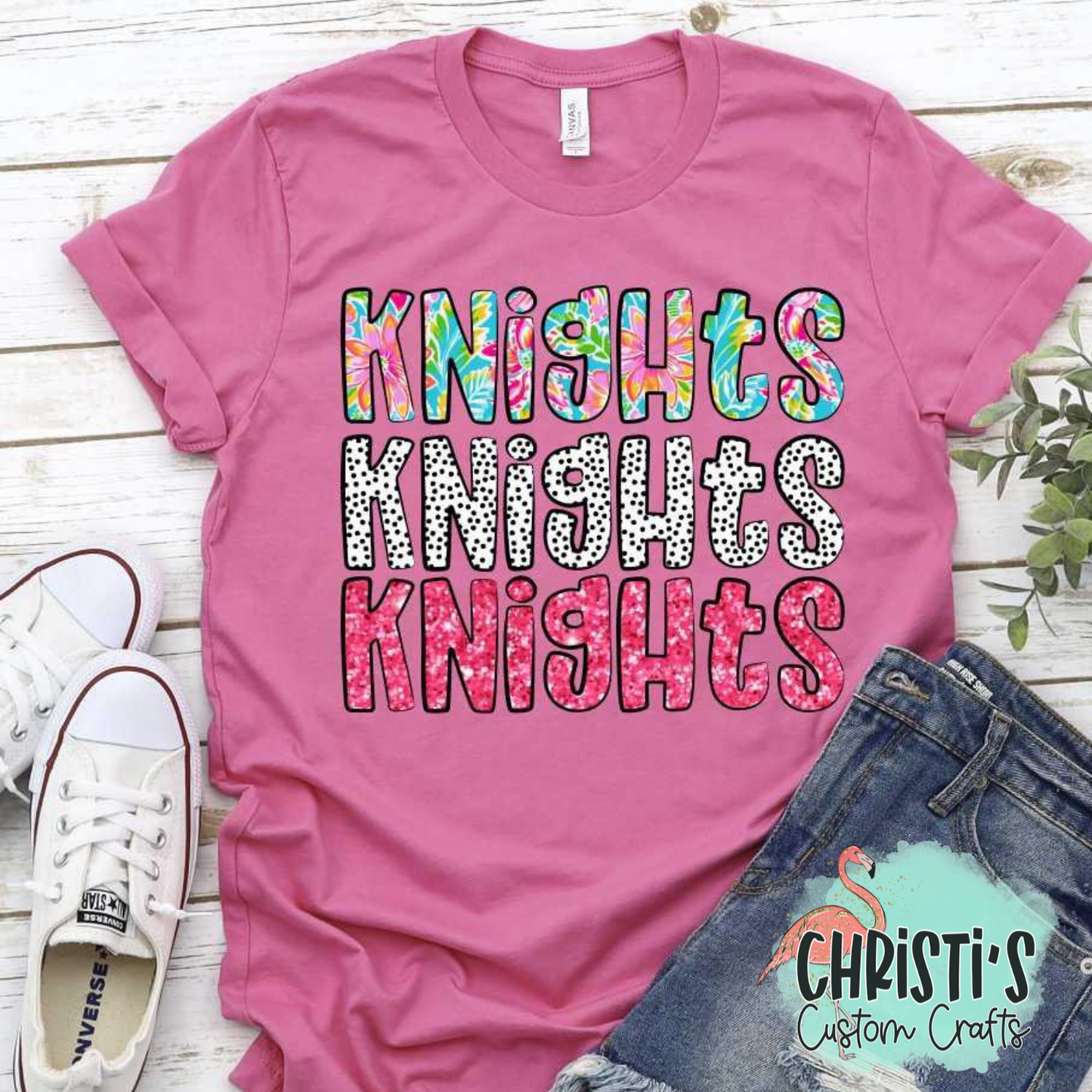 Triple Name Flower Dots Pink Glitter Mascot Names