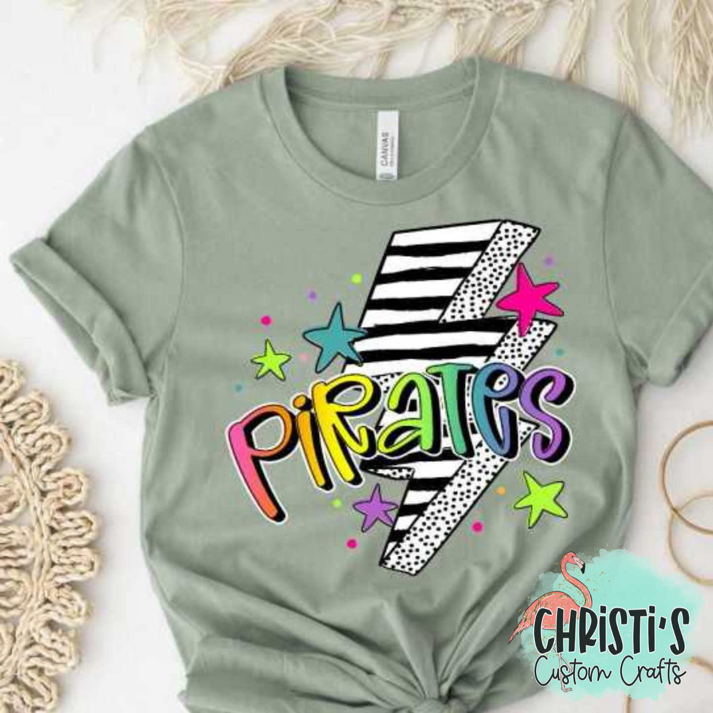 Striped Lightning Bolt Rainbow Mascot Words
