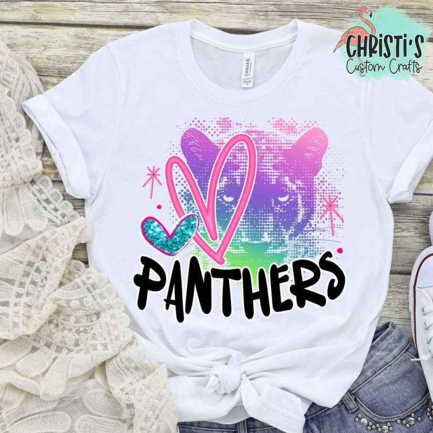 Rainbow Dot Mascot with Black Mascot Name & Pink Heart