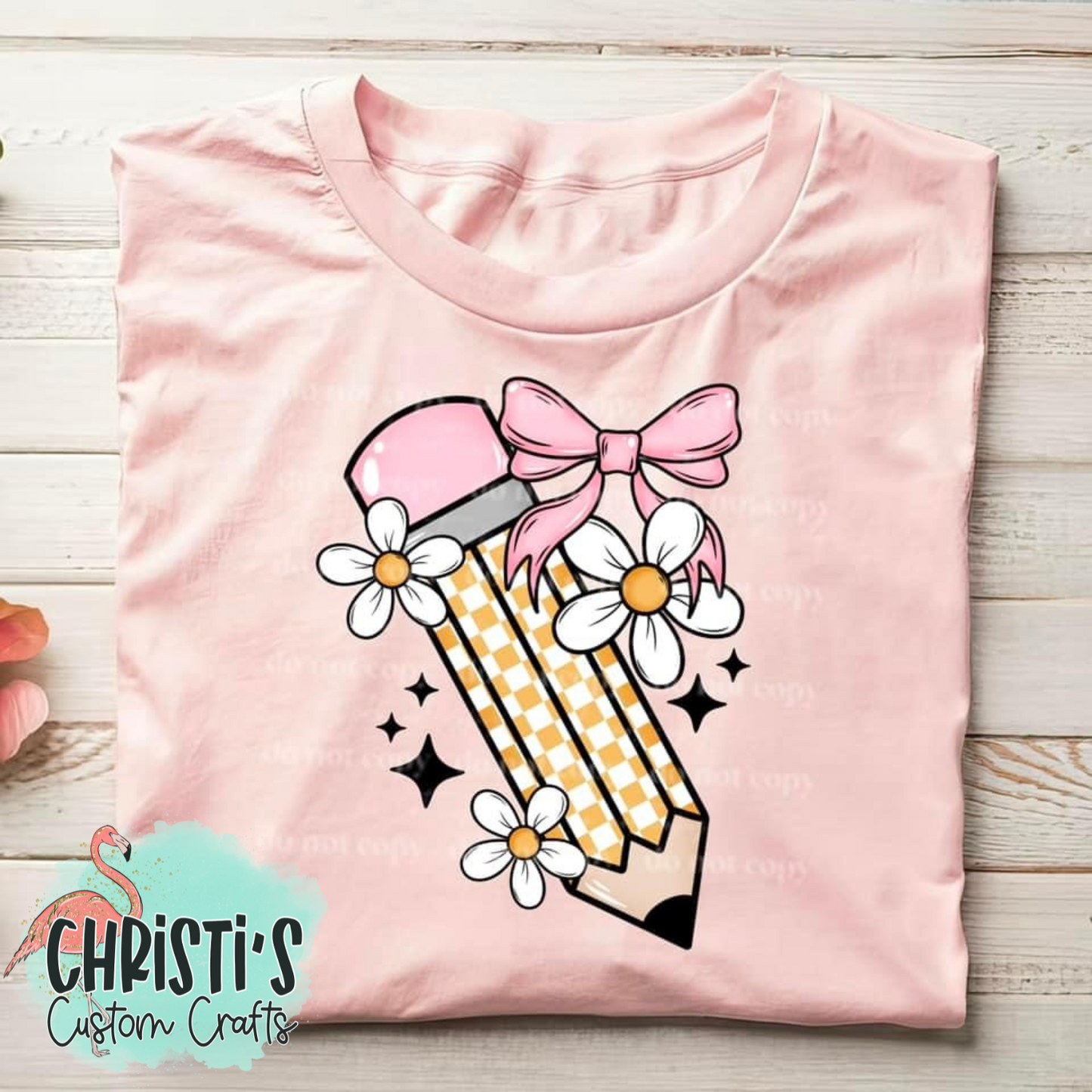 Yellow Checkered Pencil with Pink Bow