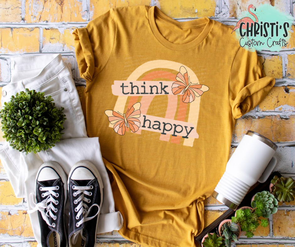 Think Happy Boho Rainbow with Butterflies