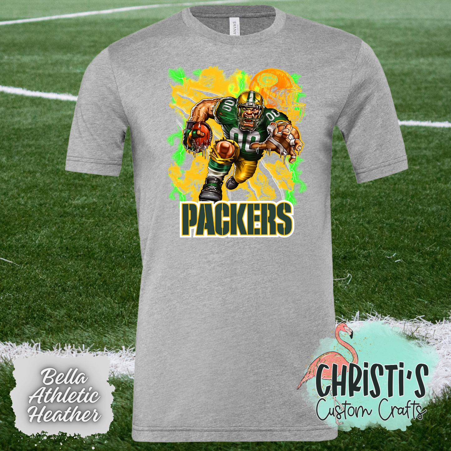 Packers player running airbrush background