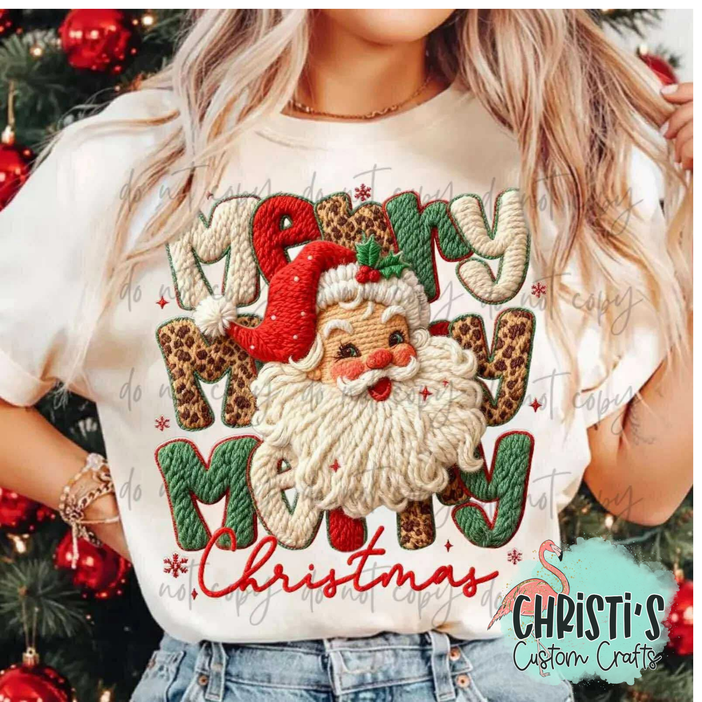 Faux Yarrn Merry Merry Merry Christmas with Santa