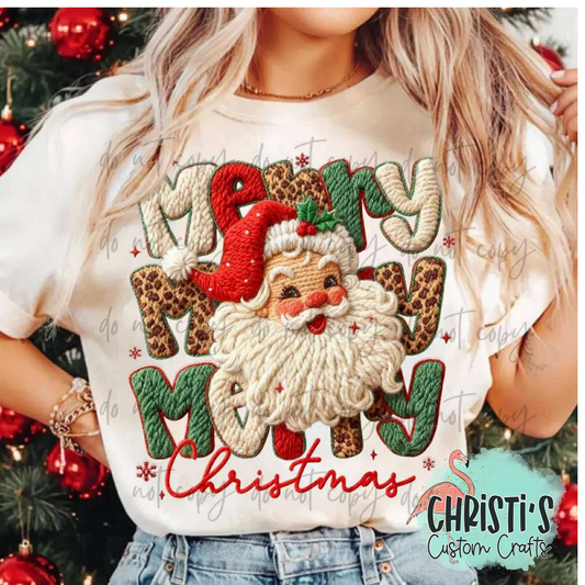 Faux Yarrn Merry Merry Merry Christmas with Santa