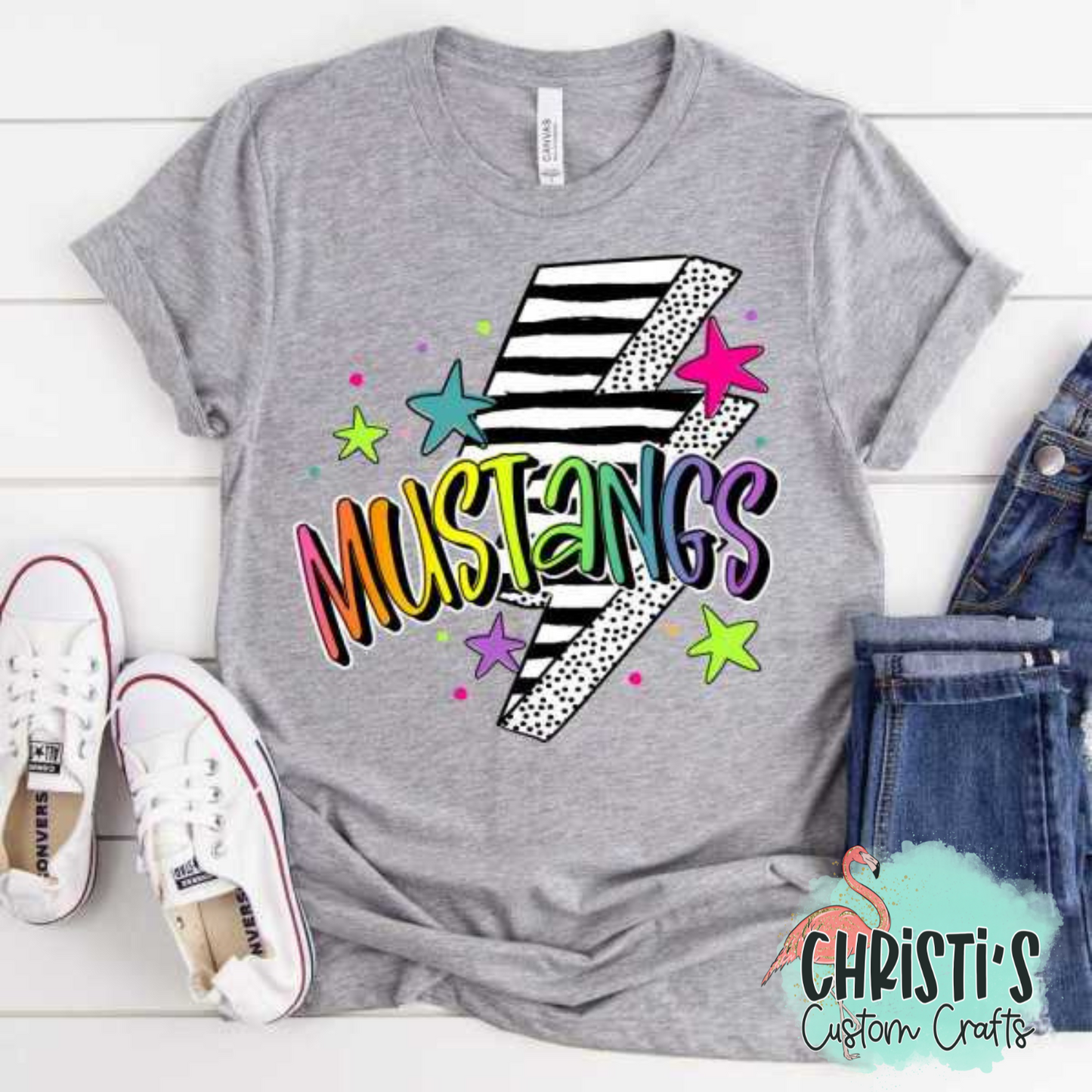 Striped Lightning Bolt Rainbow Mascot Words