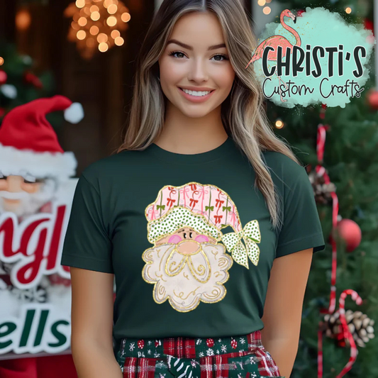 Faux Gold Glitter Outline Santa