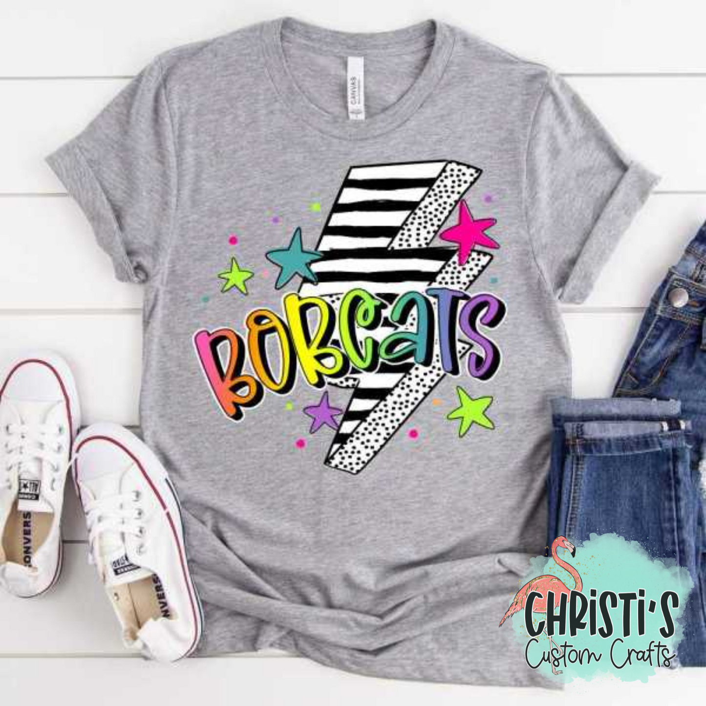 Striped Lightning Bolt Rainbow Mascot Words