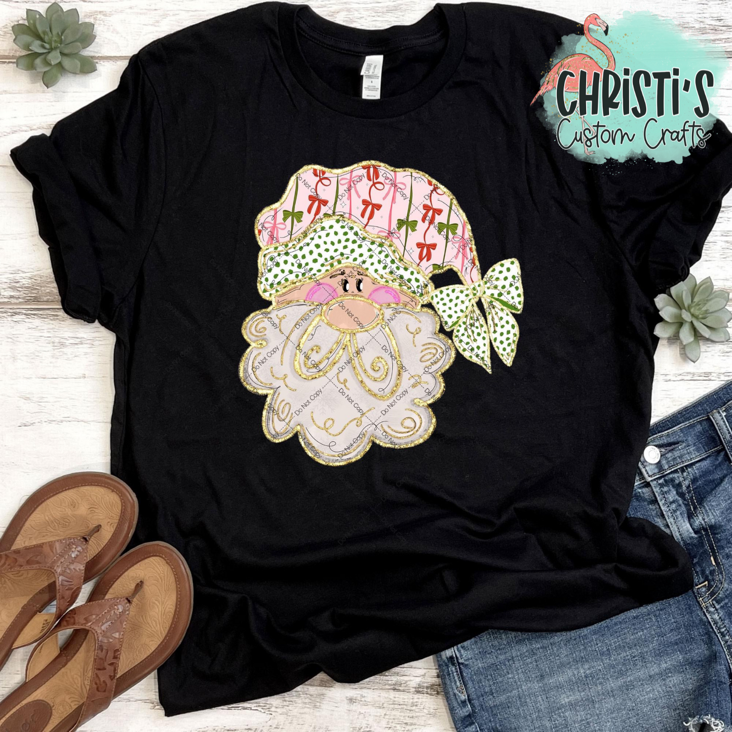 Faux Gold Glitter Outline Santa