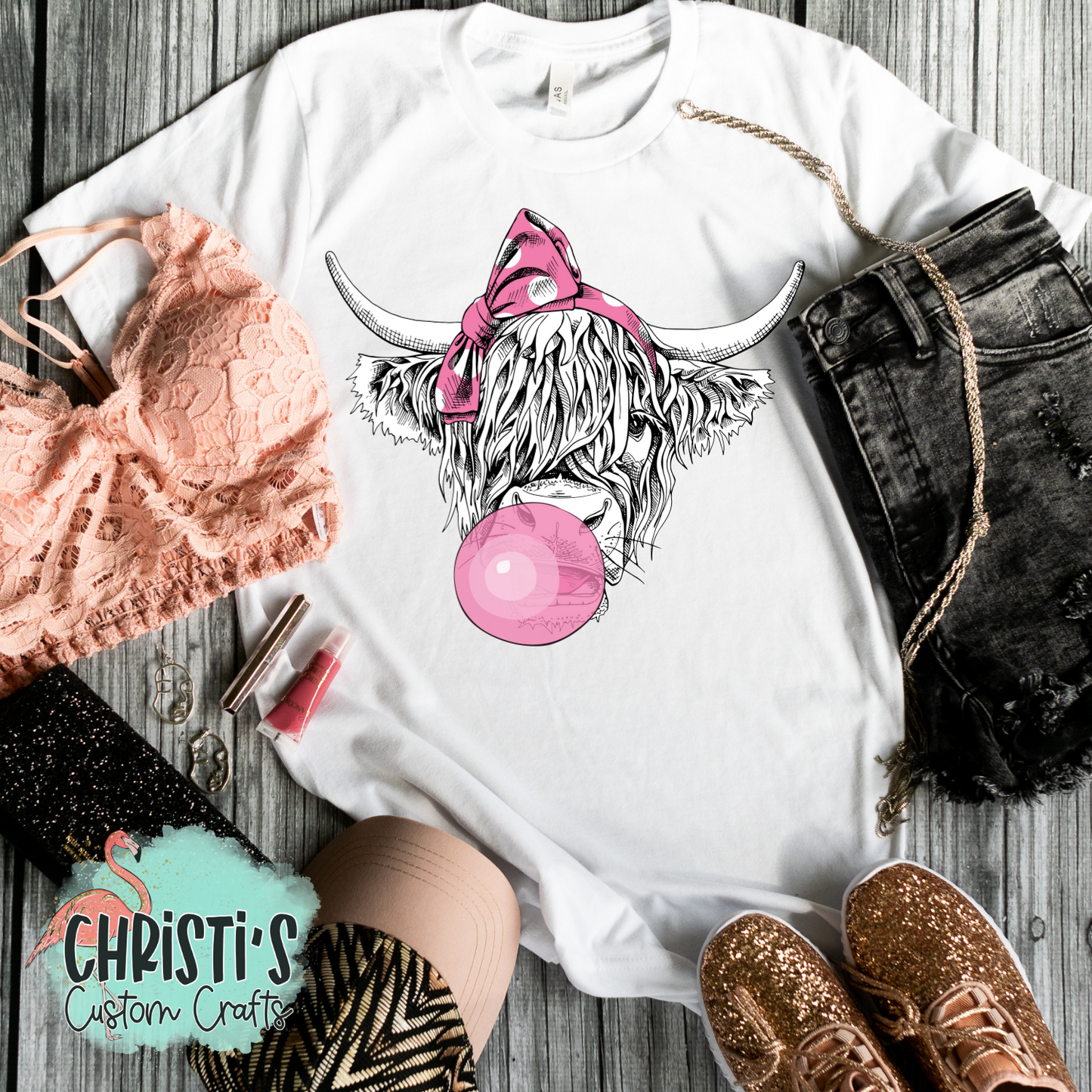 Highlands cow blowing bubble gum