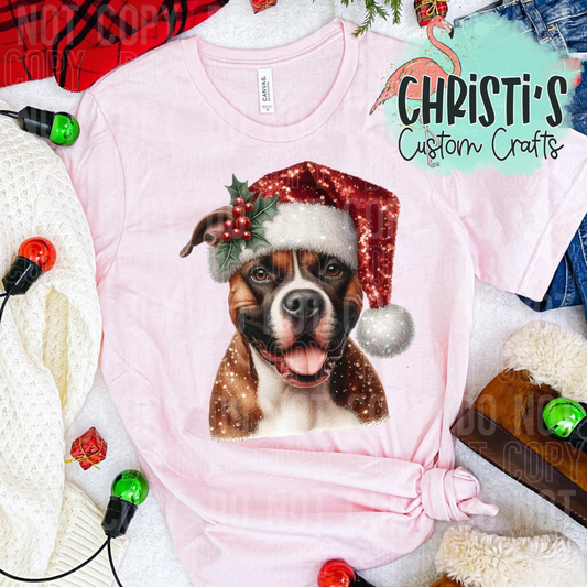 Boxer Dog with Santa Hat