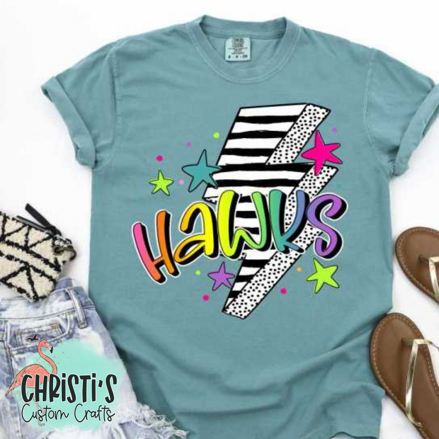 Striped Lightning Bolt Rainbow Mascot Words
