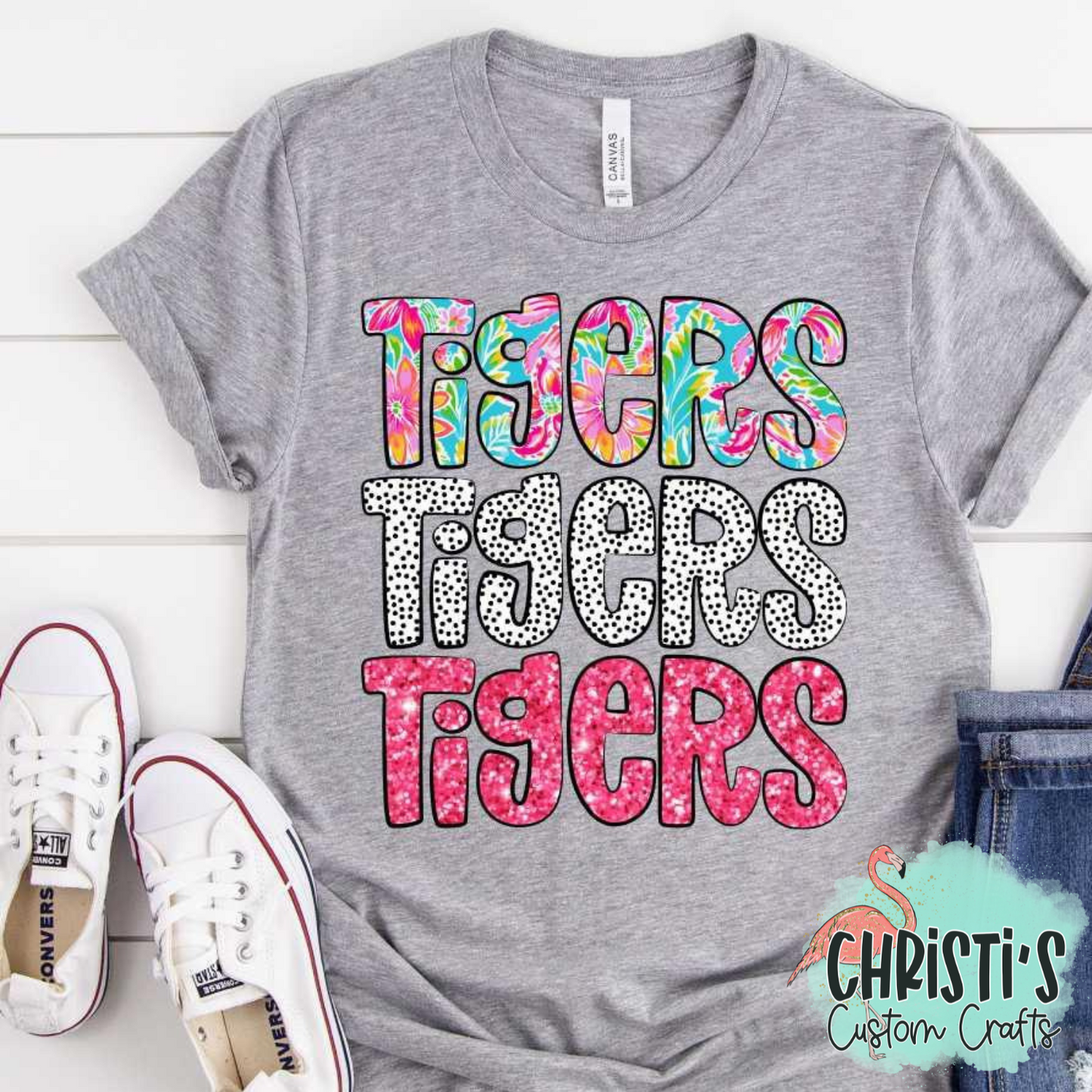 Triple Name Flower Dots Pink Glitter Mascot Names
