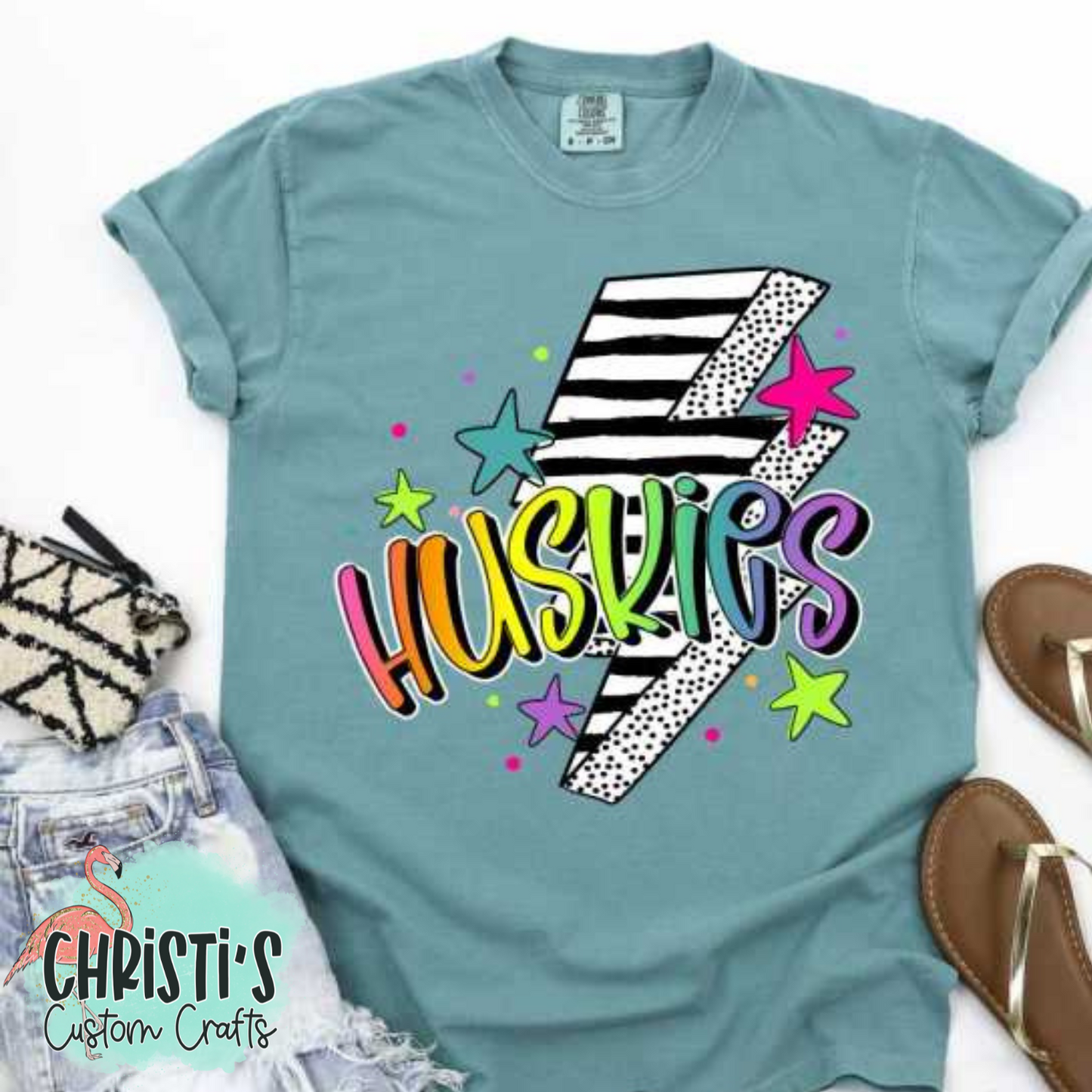 Striped Lightning Bolt Rainbow Mascot Words