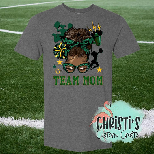 Team Mom Green with gold outline