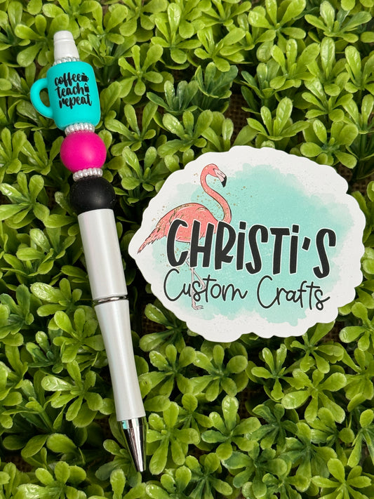 Coffee Teach Repeat (Turquoise Mug) Pen
